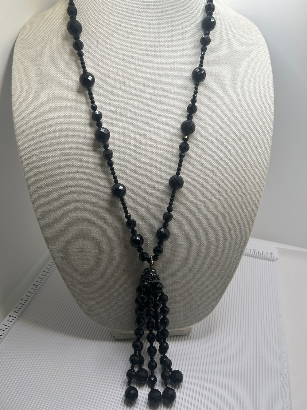 Kenneth Lane Acrylic Faceted Black Beaded Tassel Necklace - Women Jewelry